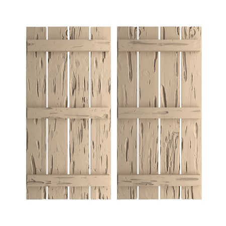 Rustic Four Board Spaced Board-n-Batten Pecky Cypress Faux Wood Shutters, 23 1/2W X 60H
